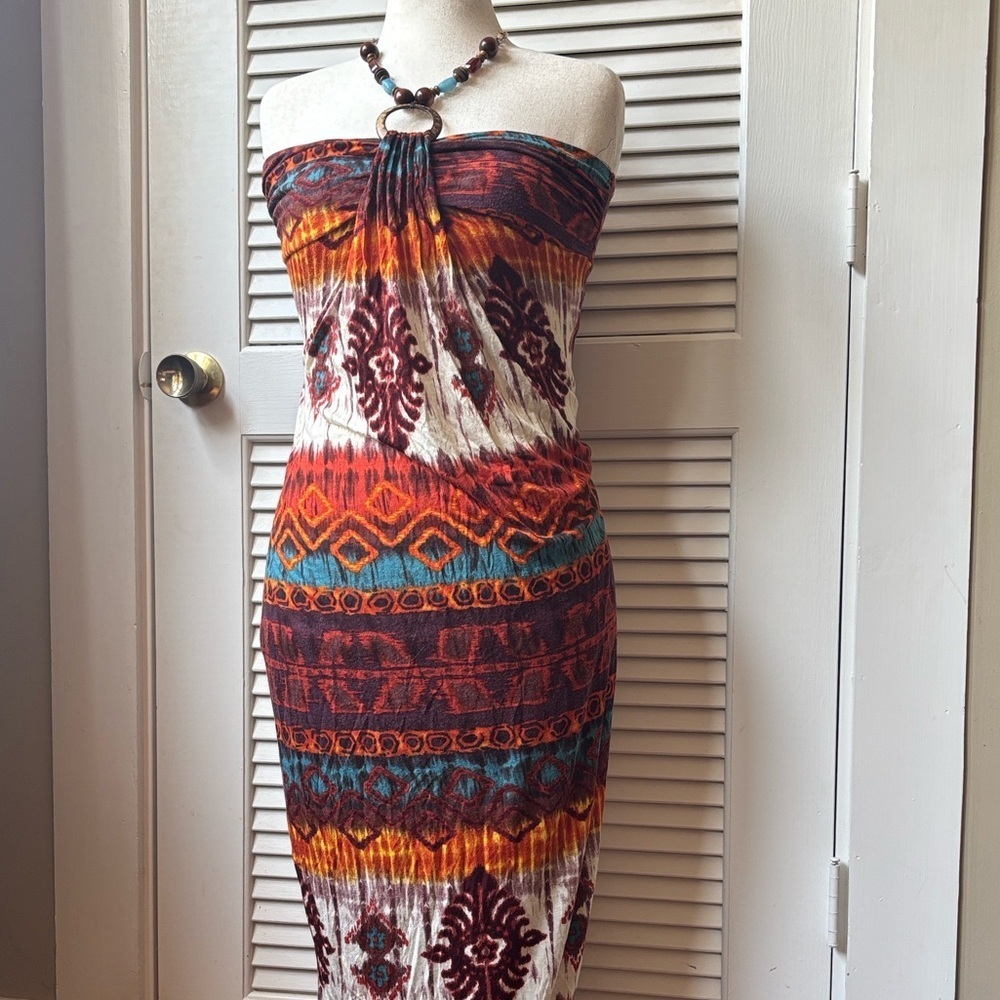 Vintage wet seal maxi dress size large strapless tribal